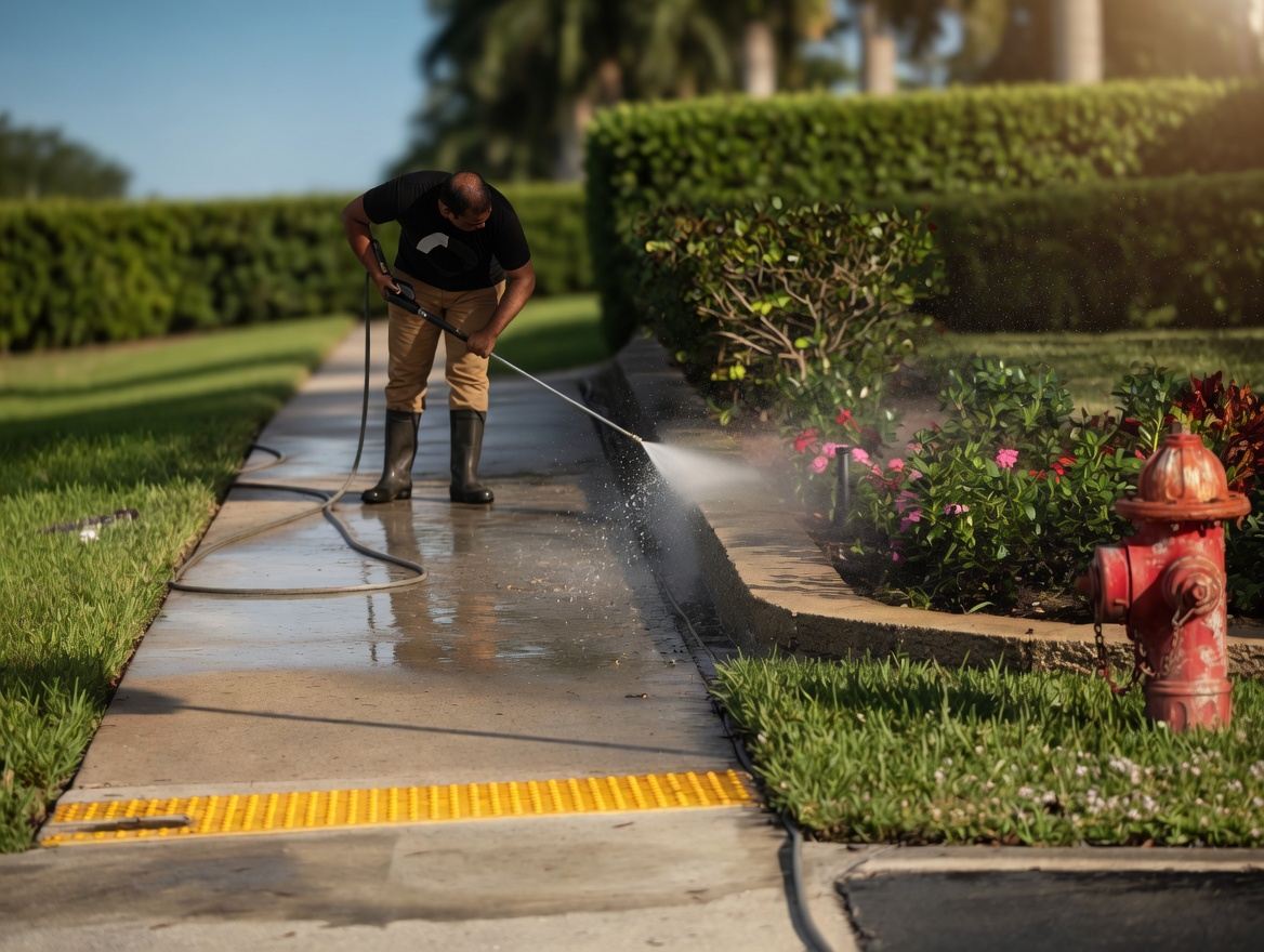 AQS power washing an exterior walkway